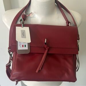 LIA NUMA Italian Red Smooth Leather Flap Crossbody Bag NWT